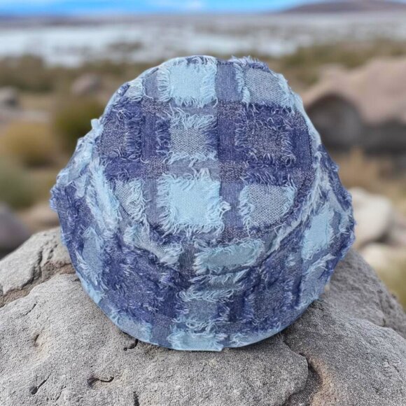 🆕️Trendy Boho Patchwork Raw Edge Denim Bucket Hat Adjustable Retro Trendy Style - Picture 5 of 10